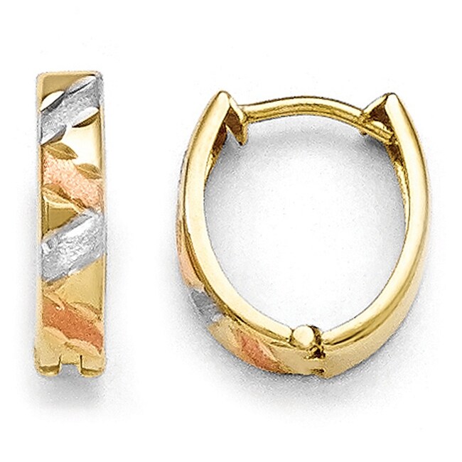 10k Two-Tone Gold & White Rhodium Polished & Satin Diamond Cut Earrings
